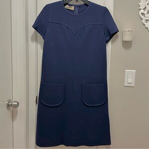 Vintage Kimberly 100% Wool Navy Blue Shift Dress Short Sleeve Union Made M